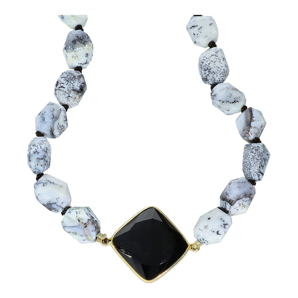 Dendrite Opal Long Beaded Handmade Pendant Necklace Sterling Silver Gold Plated
