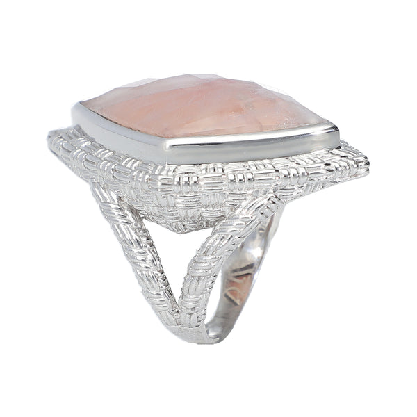 Rhodochrosite Statement Dinner Ring Doublet Sterling Silver Rhodium for Women
