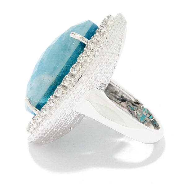 Rainbow Moonstone Doublet Large Gemstone Cocktail Ring Sterling Silver Rhodium
