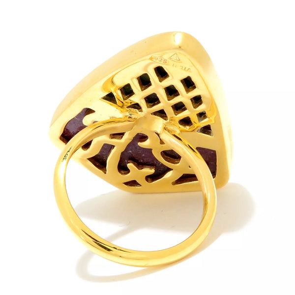 Ruby in Zoisite Large Gemstone Statement Dinner Ring Sterling Silver Gold Plated