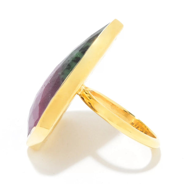 Ruby in Zoisite Large Gemstone Statement Dinner Ring Sterling Silver Gold Plated