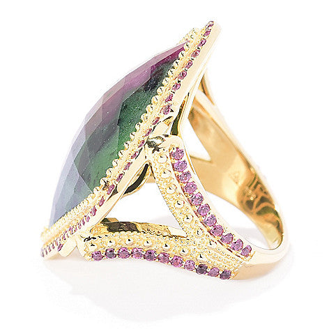Ruby in Zoisite Large Gemstone Cocktail Ring Sterling Silver Gold Plated for Women