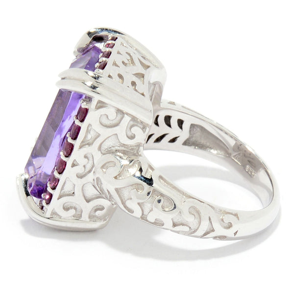 Amethyst Large Gemstone Statement Cocktail Ring Sterling Silver Rhodium