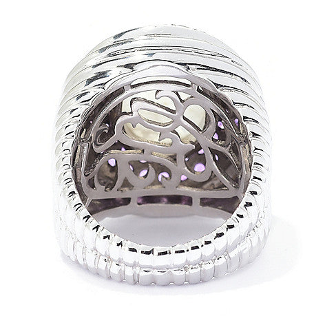 Moonstone and Amethyst Statement Cocktail Ring Sterling Silver Rhodium for Women
