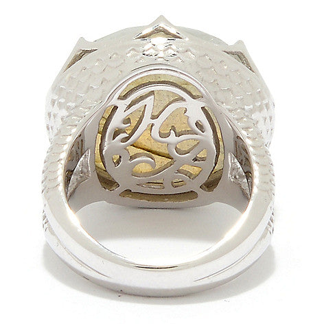 Rainbow Moonstone Doublet Large Statement Cocktail Ring Sterling Silver Rhodium for Women