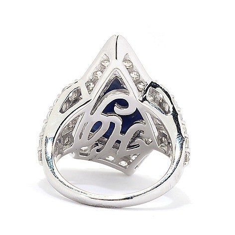 Blue Sapphire Statement Dinner Ring Sterling Silver Rhodium for Women