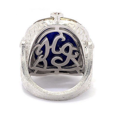Lapis Lazuli Doublet Large Statement Cocktail Ring Sterling Silver Rhodium for Women