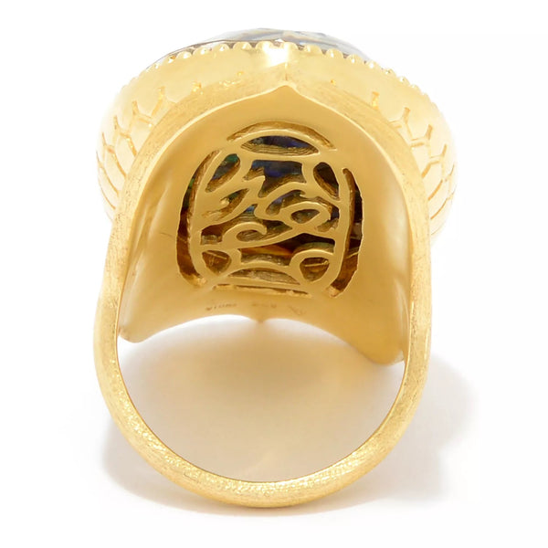 Abalone Doublet Vintage Dinner Ring Sterling Silver Gold Plated for Ladies