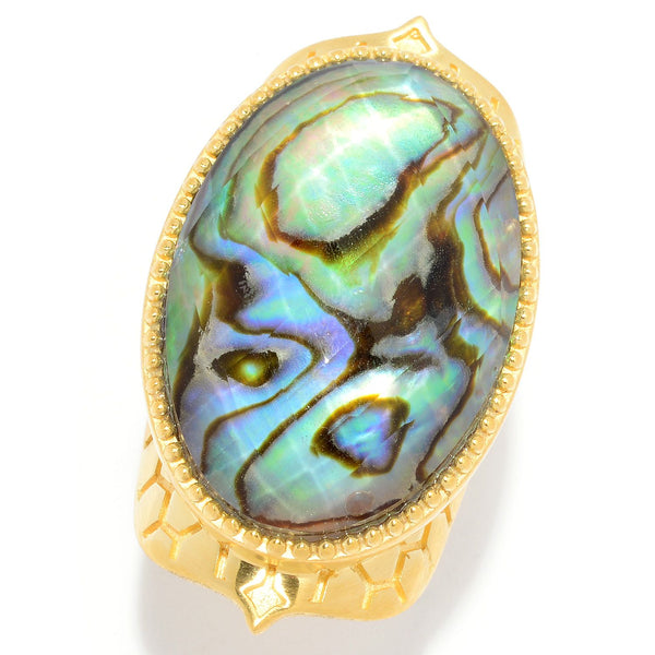 Crystal Quartz Doublet, Abalone Sterling Silver Gold Plated Vintage Dinner Ring for Ladies, vintage dinner rings for sale