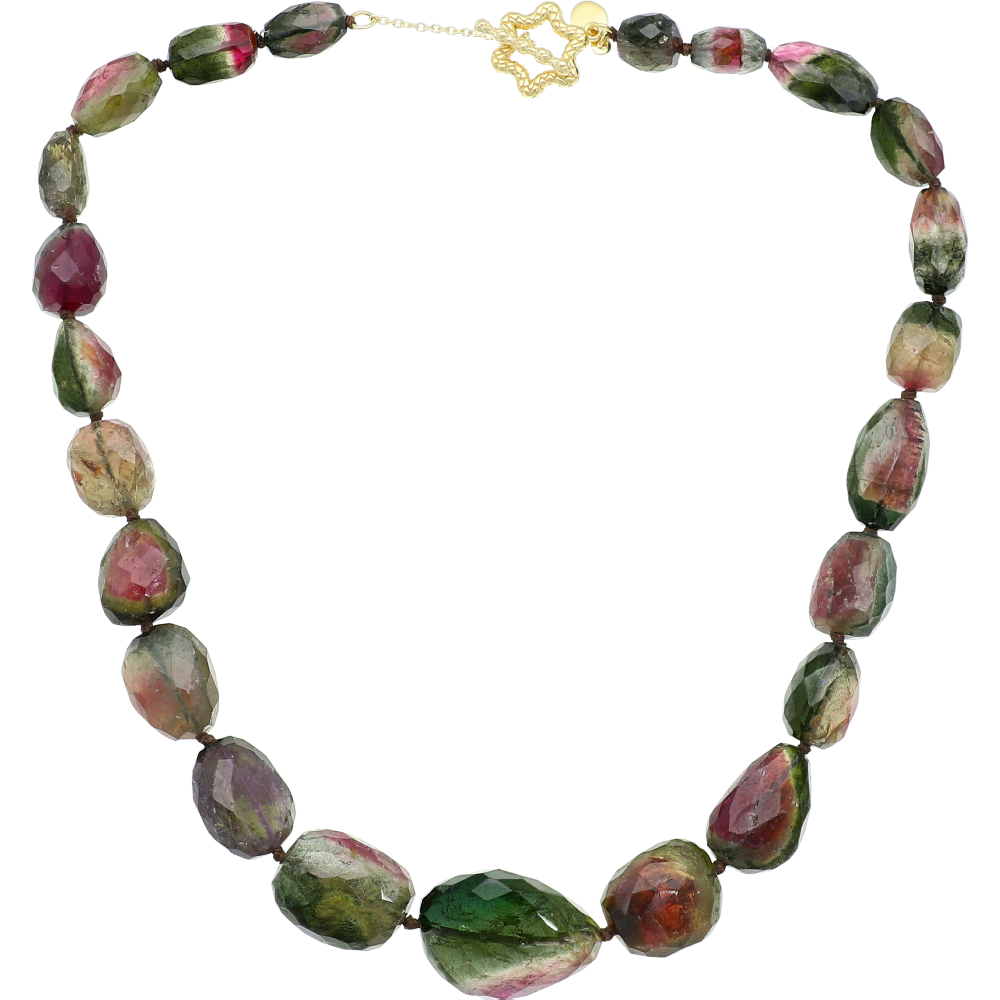 Multi Color Watermelon Tourmaline Beaded Necklace, 18 inch