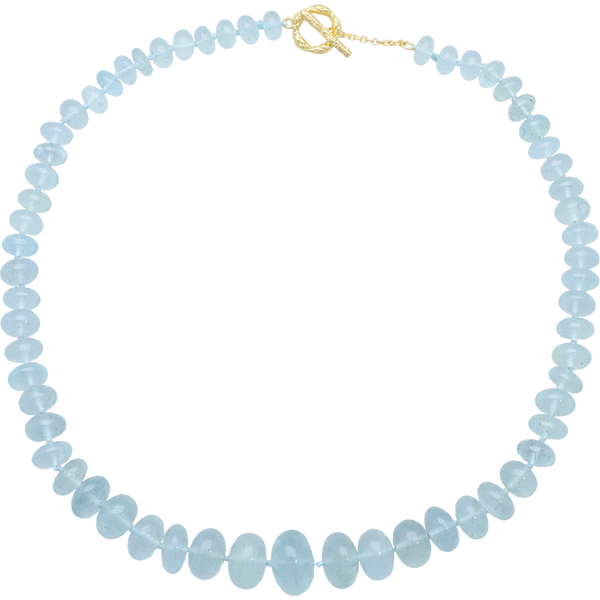 Blue Milky Aquamarine Bead Necklace in Sterling Silver 22k Gold Plated. 18"