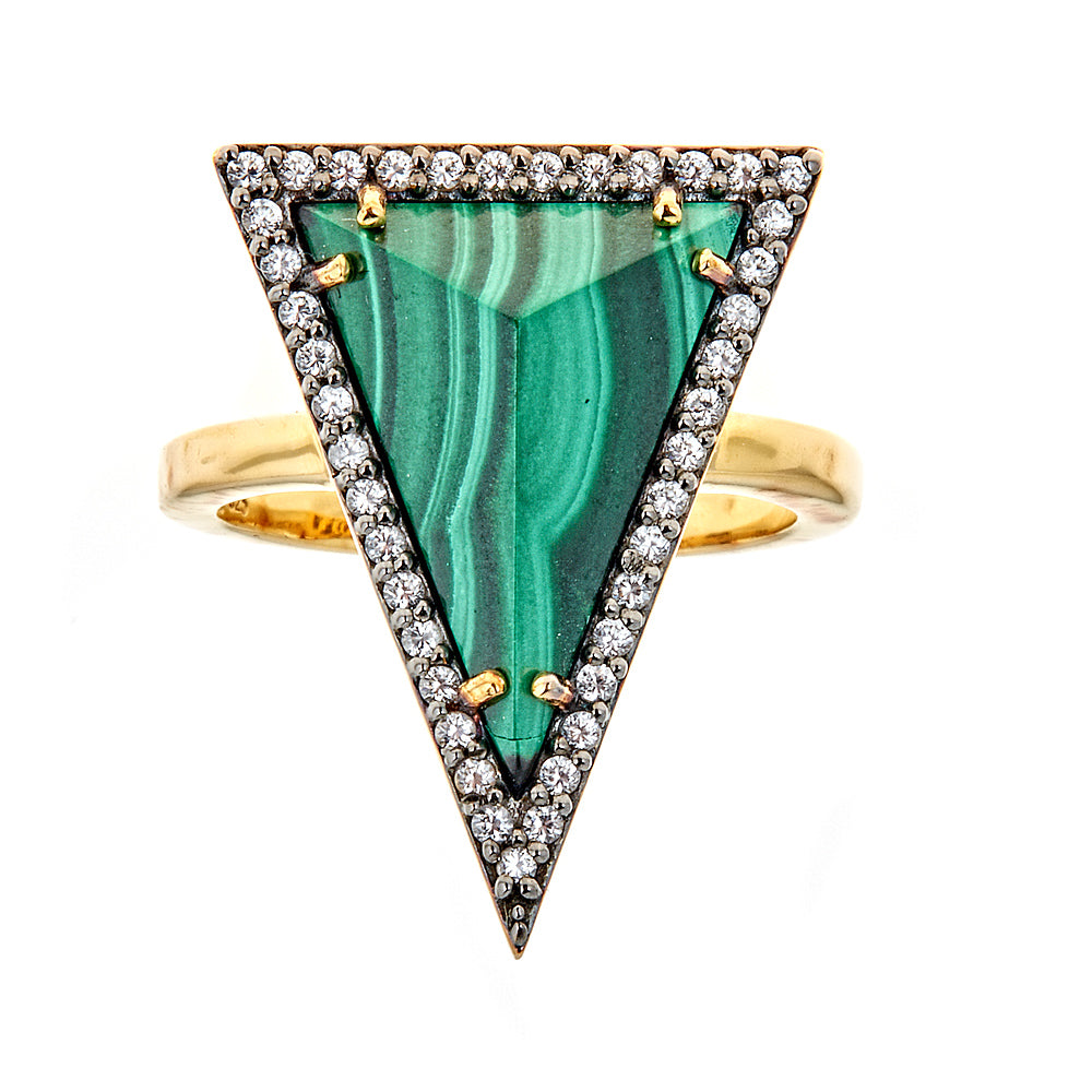 Malachite Natural Zircon Sterling Silver Gold Plated Black Rhodium Statement Dinner Ring for Women , christmas jewelry gift for girlfriend, wife, mother, fashion jewelry collection