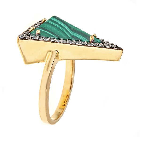 Malachite Statement Dinner Ring Sterling Silver Gold Plated for Women
