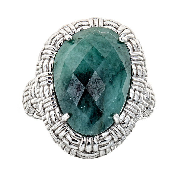 Emerald Sterling Silver Rhodium Large Gemstone Statement Cocktail Ring for ladies jewelry gift christmas for wife