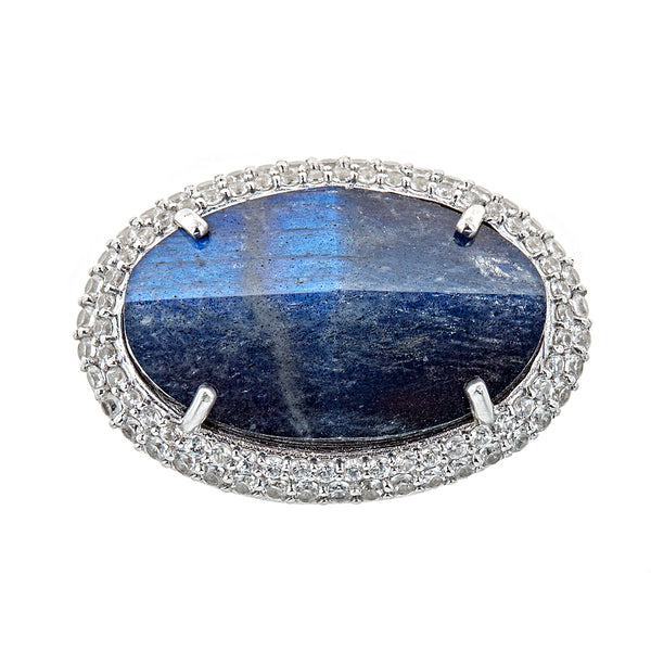 Labradorite Onyx Doublet with Natural Zircon Sterling Silver Rhodium Large Gemstone Statement Cocktail Ring for women jewelry gift
