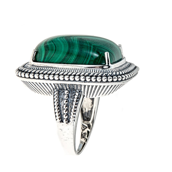 Malachite Large Gemstone Statement Dinner Ring Sterling Silver Rhodium for Women