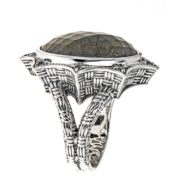 Labradorite Doublet Large Gemstone Statement Cocktail Ring Sterling Silver Oxidized for Women