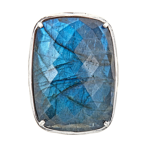 Labradorite Onyx Doublet Sterling Silver Rhodium Large Gemstone Dinner Ring for Women