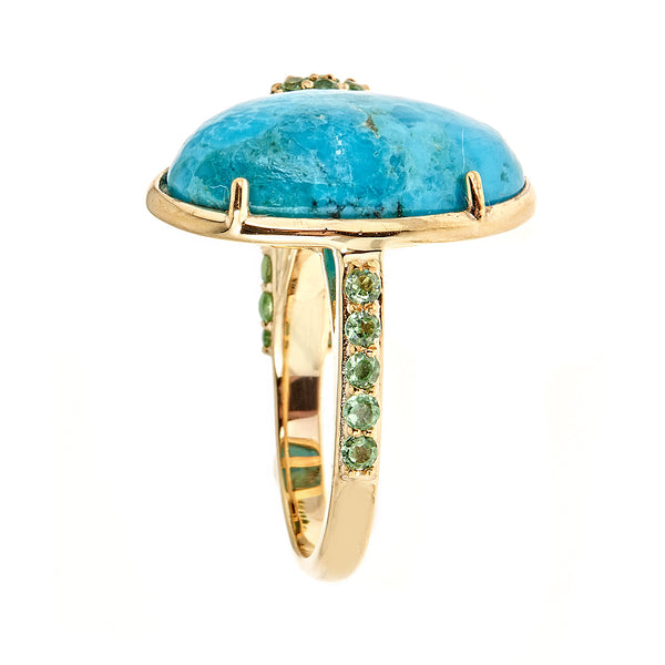 Kingman Turquoise Statement Dinner Ring Sterling Silver Gold Plated for Women