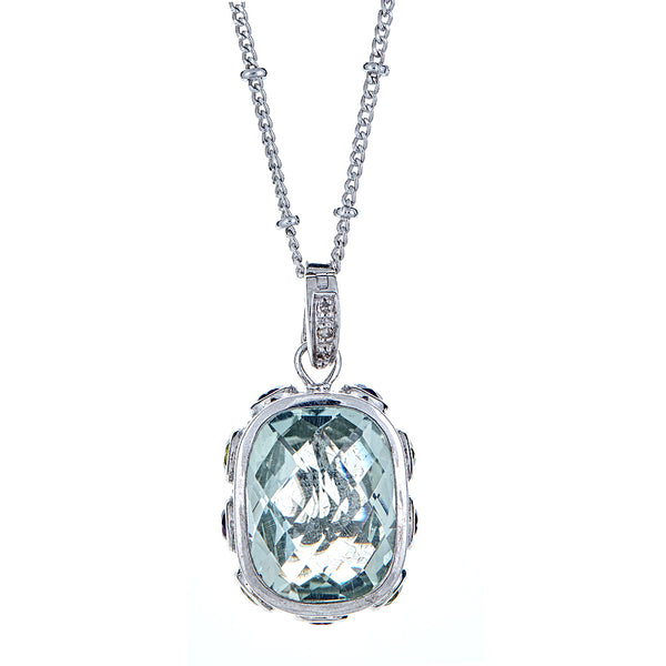Prasiolite Gemstone Statement Pendant Necklace 18 Inch Chain with 2 Inch Extender Sterling Silver Rhodium, xmas present for girlfriend, wife