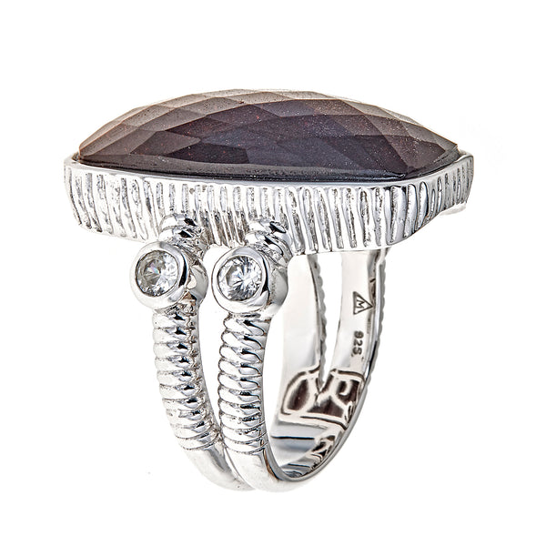 Red Tigers Eye Large Gemstone Dinner Ring Sterling Silver Rhodium for Women