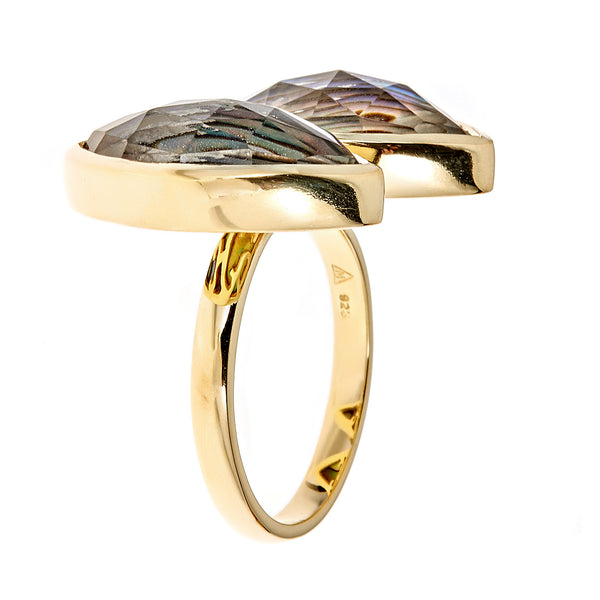 Abalone Doublet Statement Twin Ring Sterling Silver Gold Plated for Women