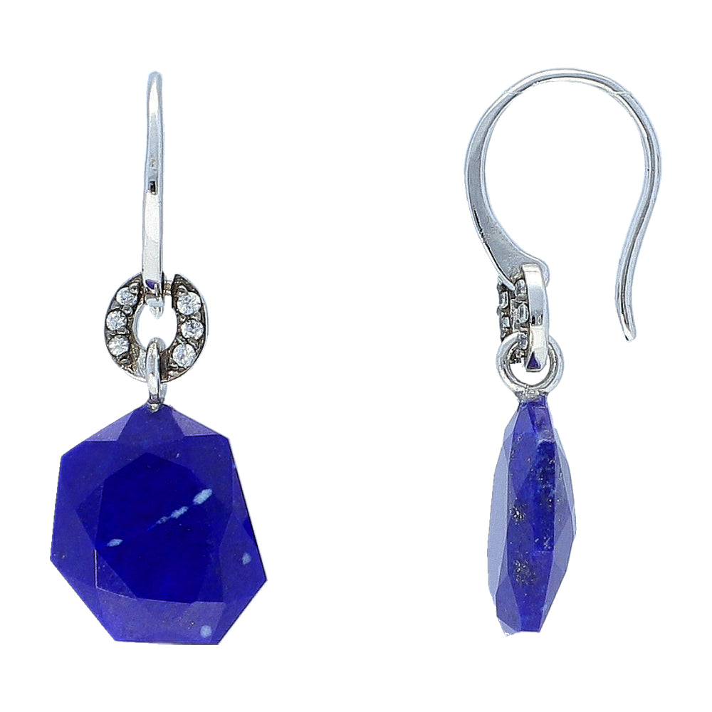 Rhodium Lapis Lazuli Gemstone Lotus Earring