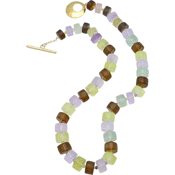 Multi Color Gemstone Necklace, 18" Sterling Silver Gold Plated Toggle Clasp