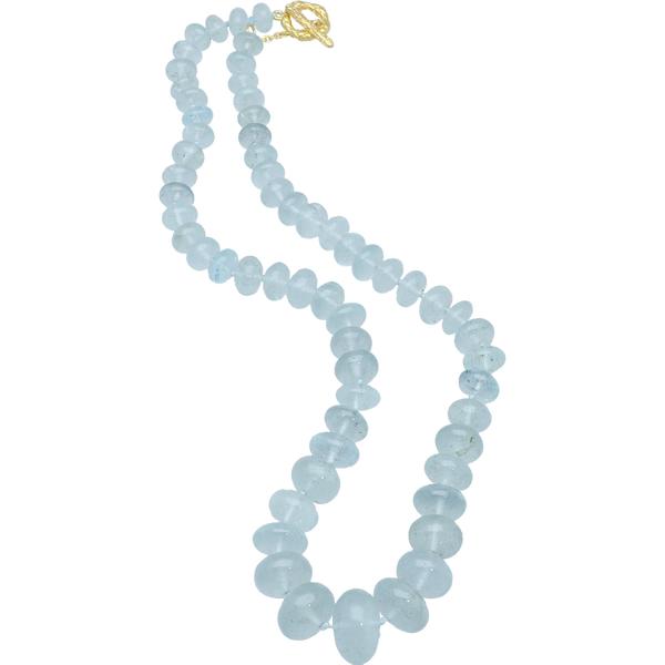 Blue Milky Aquamarine Bead Necklace in Sterling Silver 22k Gold Plated. 18"