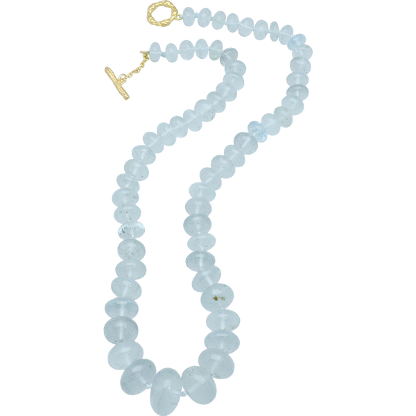 Blue Milky Aquamarine Bead Necklace in Sterling Silver 22k Gold Plated. 18"