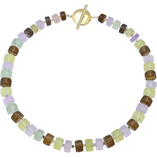 Multi Color Gemstone Necklace, 18" Sterling Silver Gold Plated Toggle Clasp