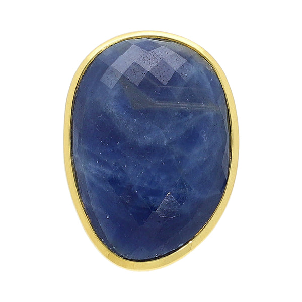Blue Sapphire Sterling Silver Gold Plated Large Gemstone Cocktail Ring, big stone ring for women