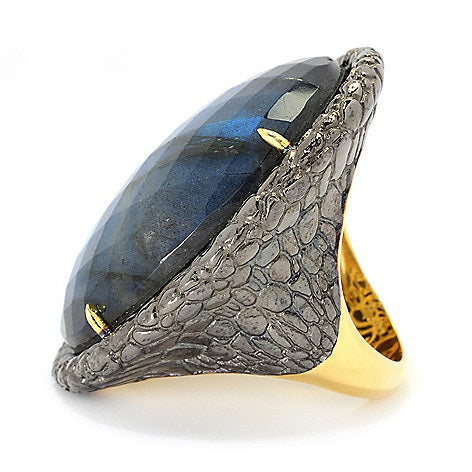 Labradorite Doublet Large Gemstone Dinner Ring Sterling Silver Gold Plated
