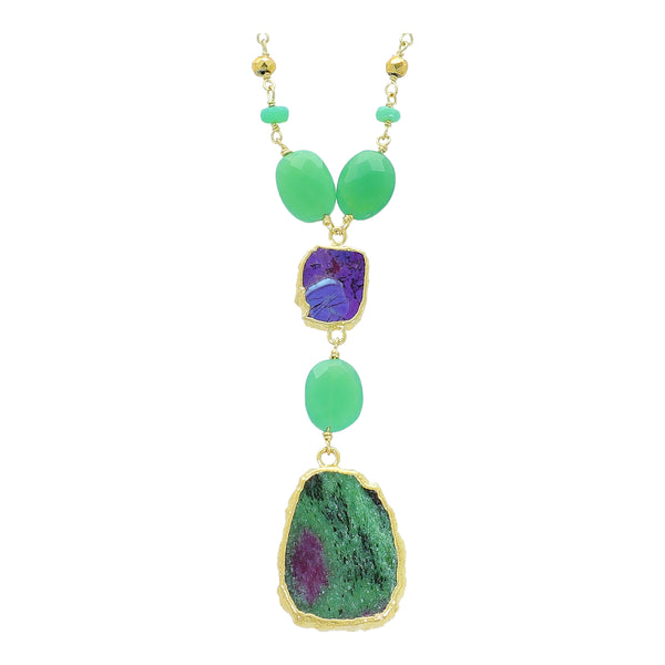 Chrysoprase Chalcedony Extra Long Beaded Strand Pendant Necklace Sterling Silver Gold Plated