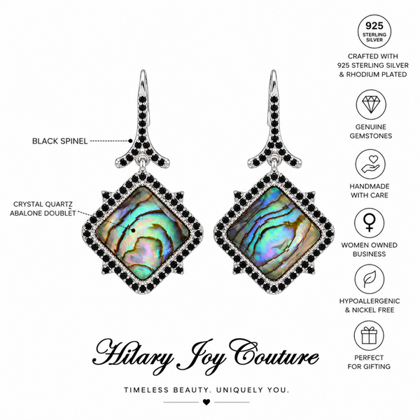 Abalone Doublet Gemstone Dangle Drop Earrings Sterling Silver Rhodium