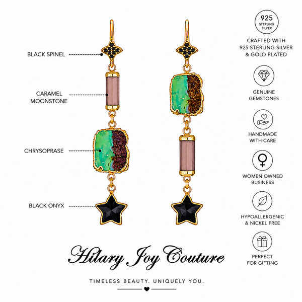 Multi Gemstone Unique Dangle Earrings Gold Plated Sterling Silver