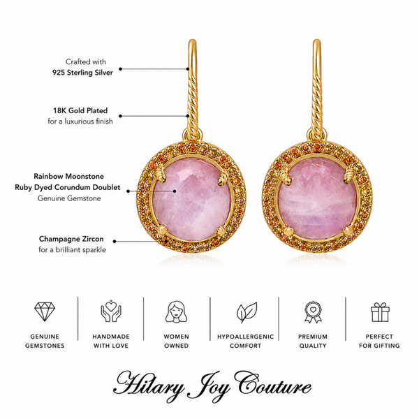 Rainbow Moonstone Doublet Gemstone Drop Earrings Sterling Silver Gold Plated