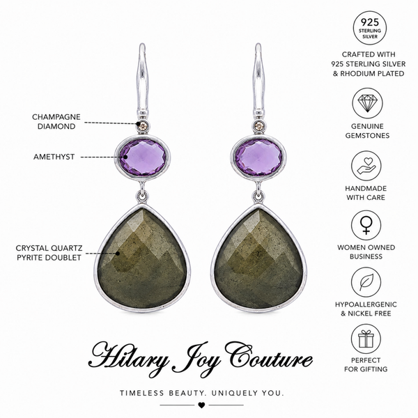 Multi Gemstone Dangle Drop Earrings Sterling Silver Rhodium