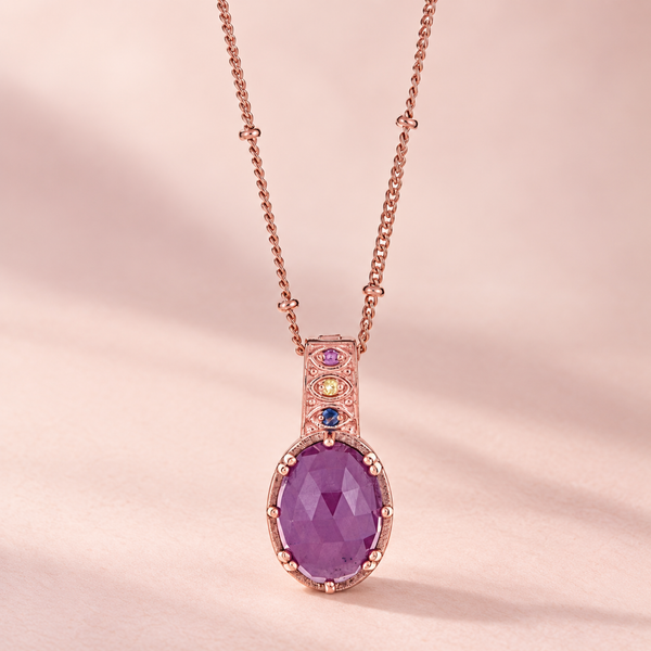 Ruby Gemstone Statement Pendant Necklace 18 Inch Chain Sterling Silver Rose Gold Plated enhancer with 2 Inch Extender