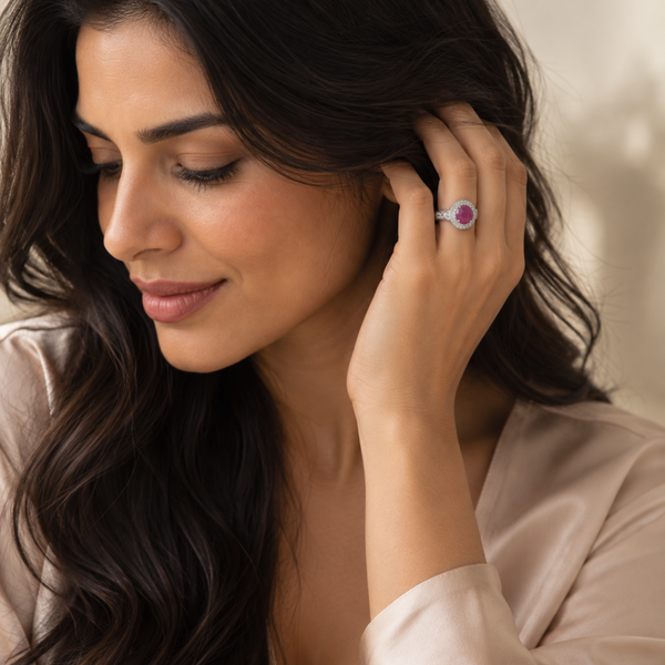 Ruby Statement Cocktail Ring Sterling Silver Rhodium for Women