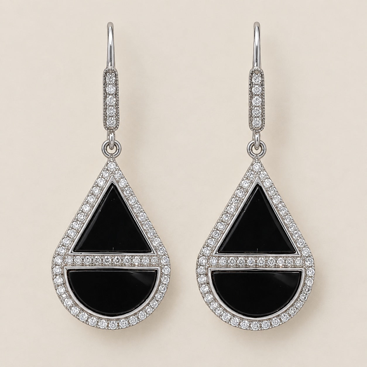 Black Onyx Gemstone Dangle Drop Earrings Sterling Silver Rhodium