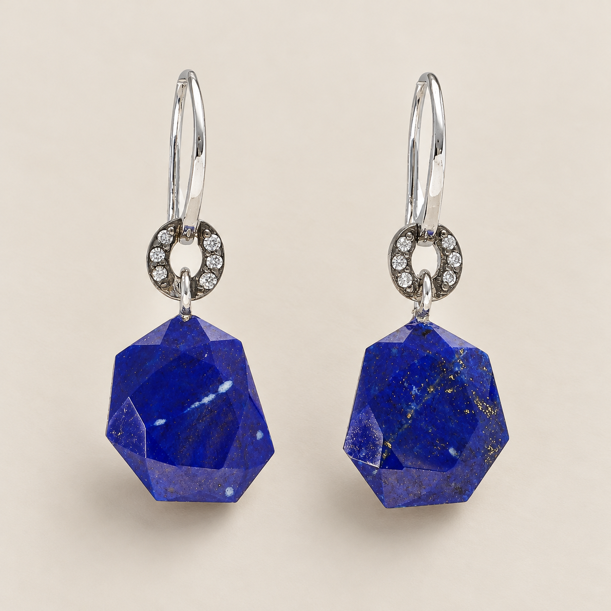 Lapis Lazuli Gemstone Drop Earrings Sterling Silver Rhodium