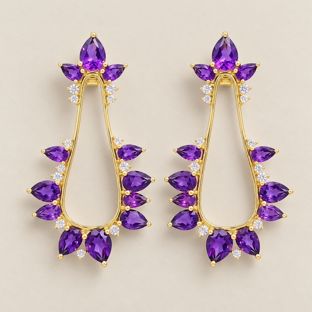 Amethyst Sterling Silver Gold Plated Unique Fashion Earrings