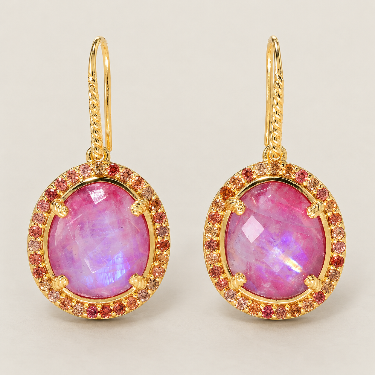 Rainbow Moonstone Doublet Gemstone Drop Earrings Sterling Silver Gold Plated