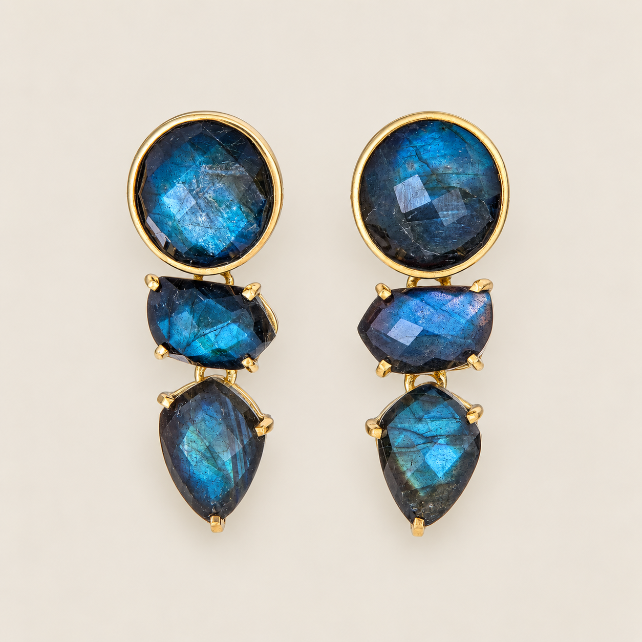 Labradorite Doublet Designer Costume Earrings Sterling Silver Gold Plated