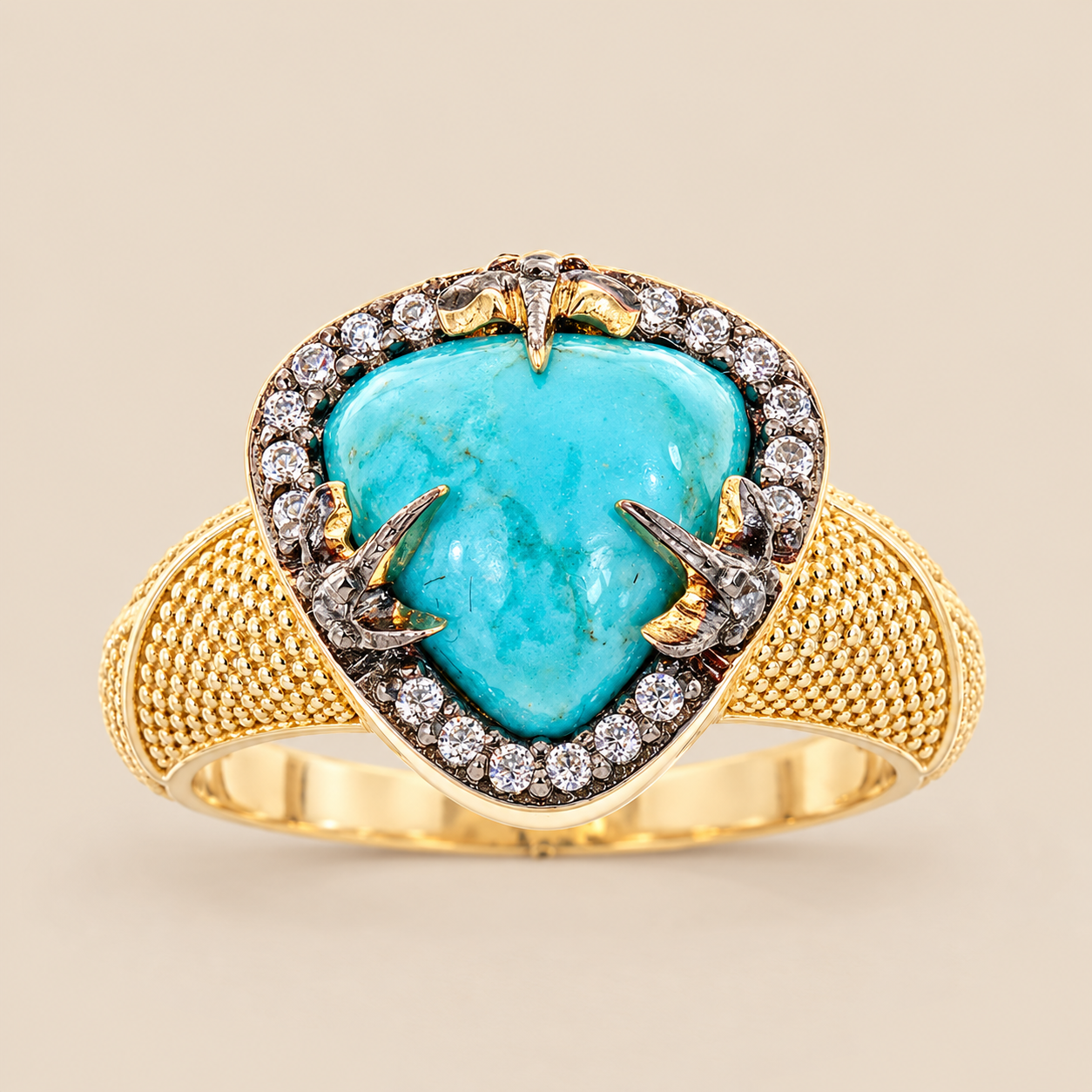 Kingman Turquoise Unique Fashion Ring Sterling Silver Gold Plated for Women