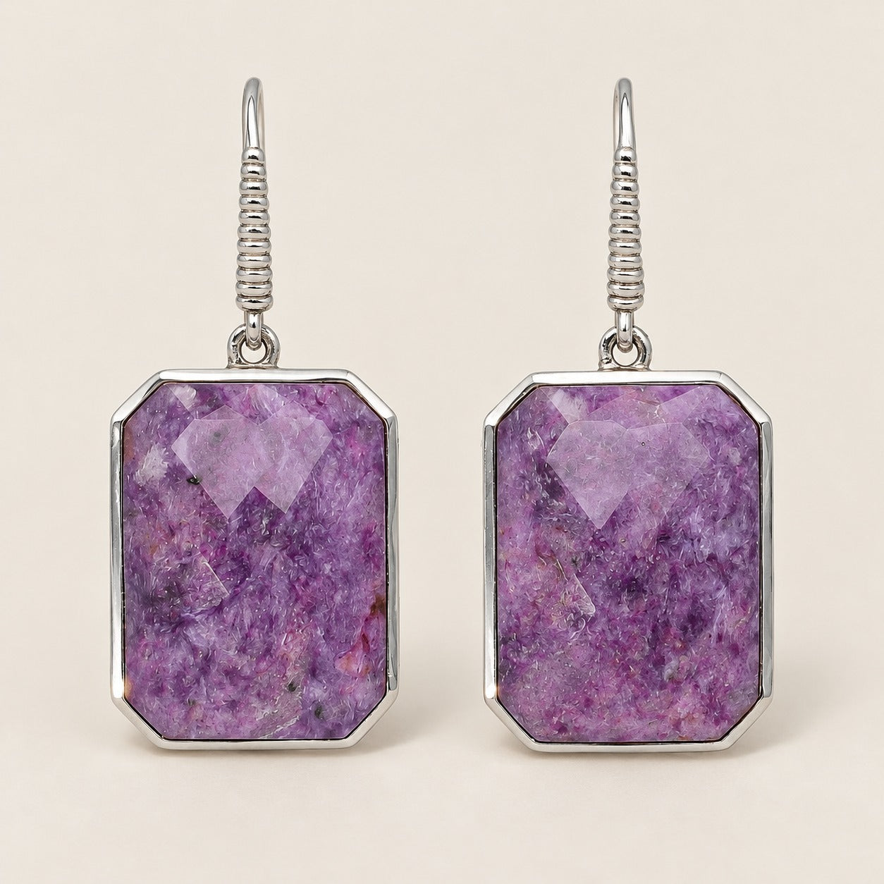 Charoite Sterling Silver Rhodium Earrings