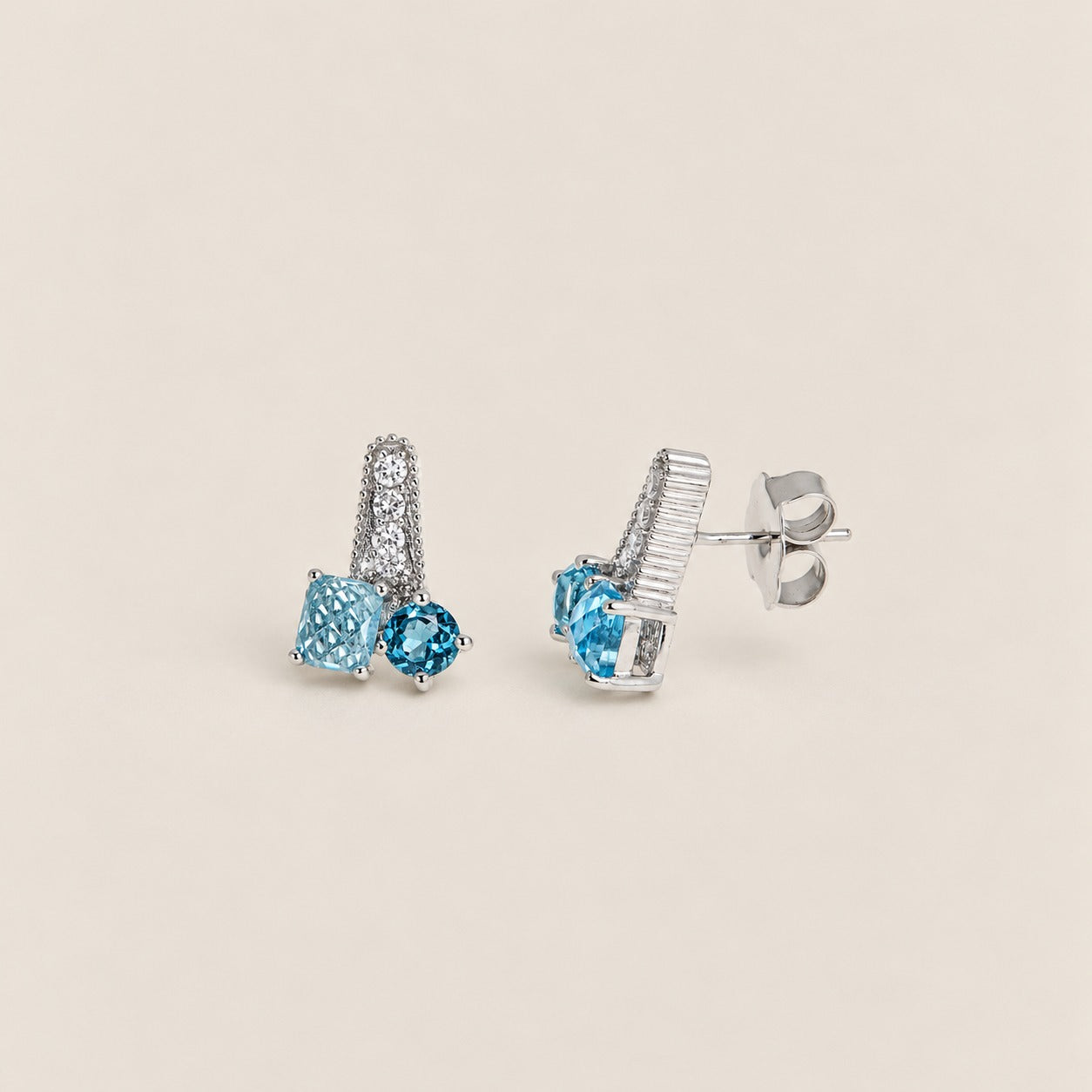 Blue Topaz Unique Fashion Earrings Sterling Silver Rhodium