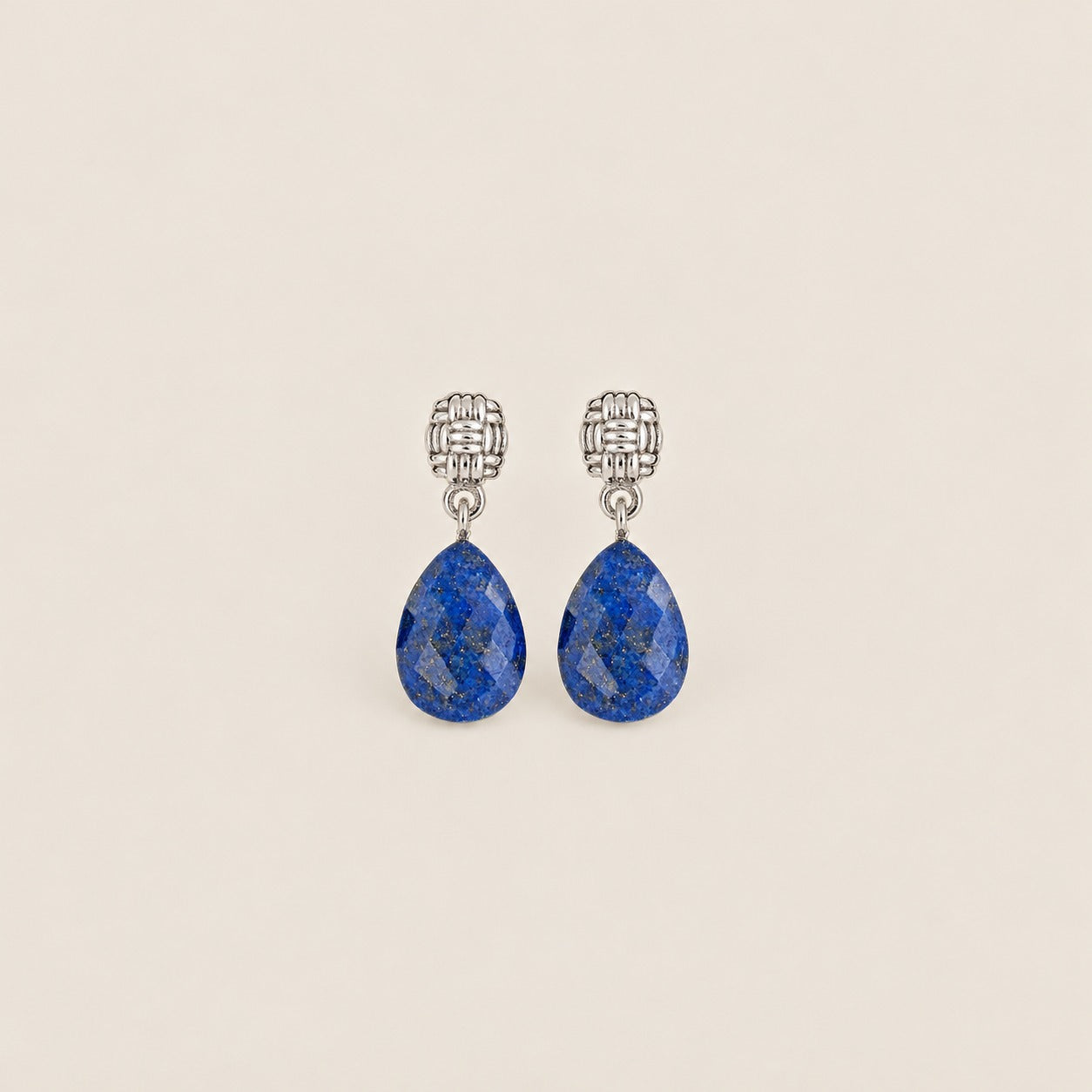 Briolette Lapis Lazuli Sterling Silver Rhodium Earrings