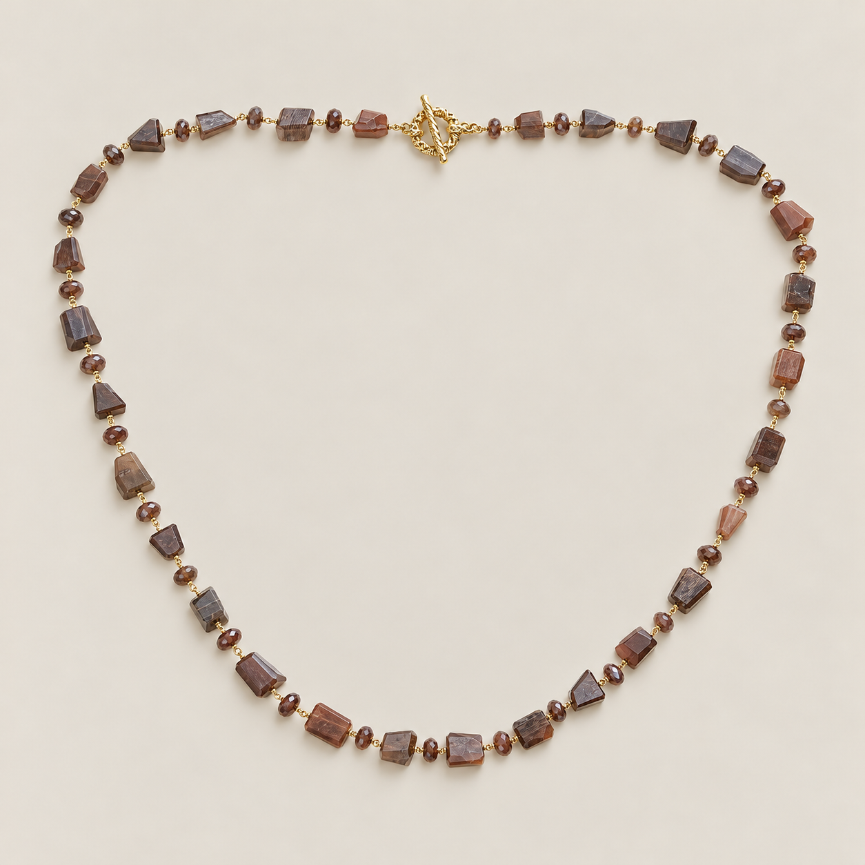 Caramel Moonstone Extra Long 36 Inch Strand Gemstone Necklace Sterling Silver Gold Plated